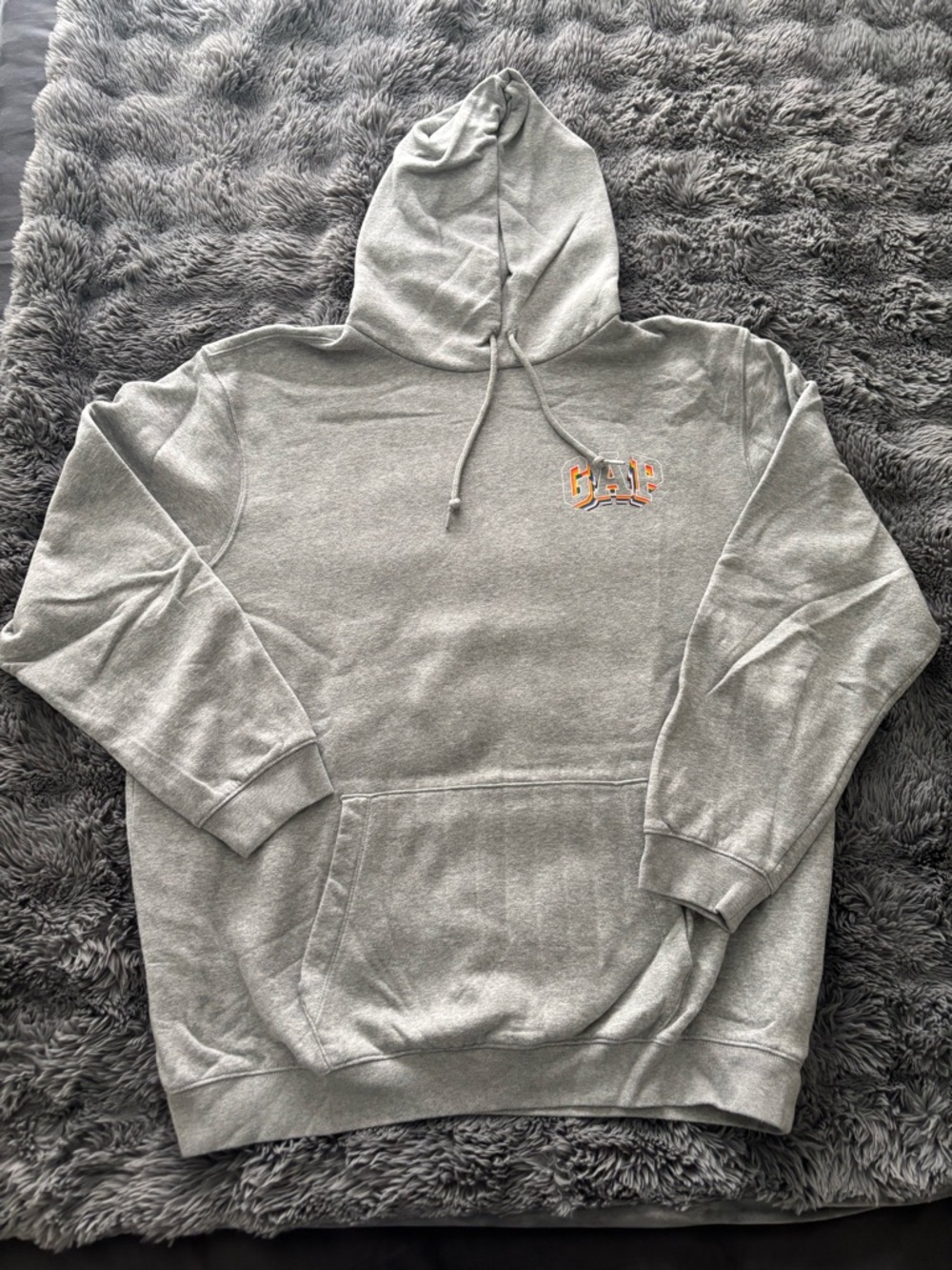 GAP Men's Light Gray Crewneck Hoodie with Orange Logo